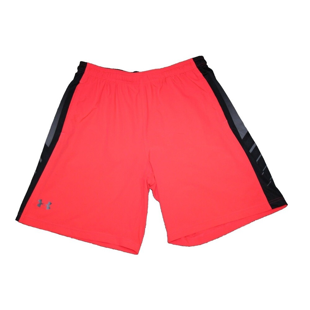 Under Armour Loose HeatGear Athletic Shorts Mens Black Orange Size XL